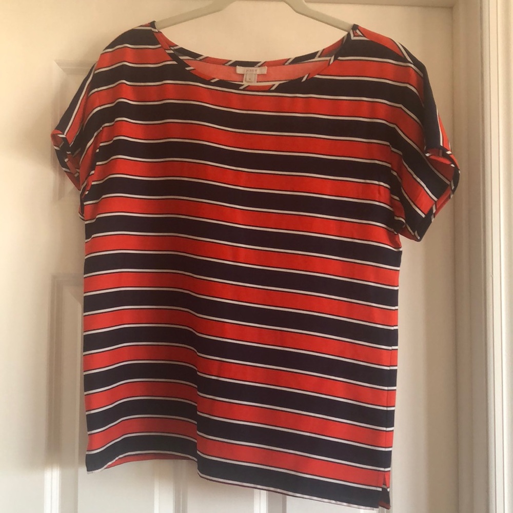 JCrew Boxy Silk Striped SS Top